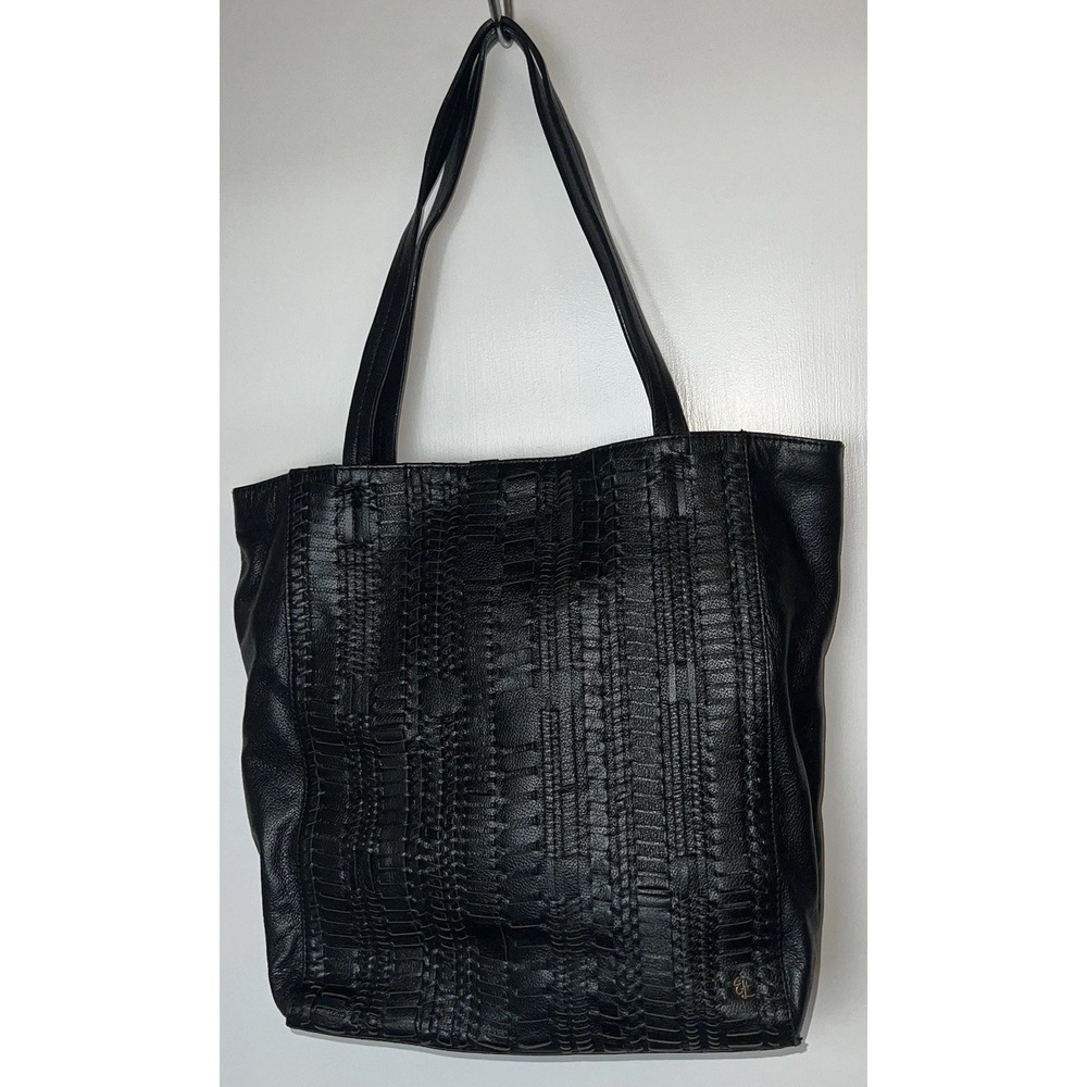 ELLIOTT LUCCA Large Black Woven Leather Tote Purse Bali 89